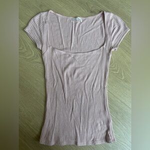 Reformation Light Pink Bardot Knit Top Ribbed Square Neck – Sustainable - size S